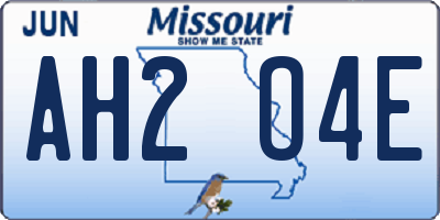 MO license plate AH2O4E
