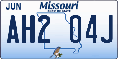 MO license plate AH2O4J