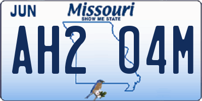 MO license plate AH2O4M