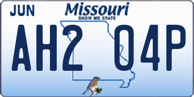 MO license plate AH2O4P