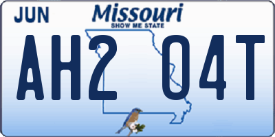 MO license plate AH2O4T