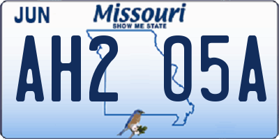MO license plate AH2O5A
