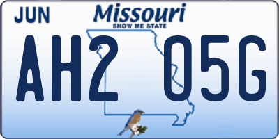 MO license plate AH2O5G