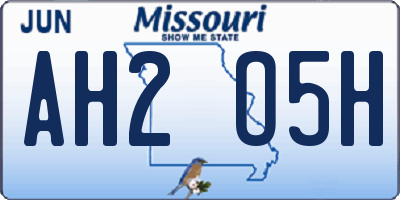 MO license plate AH2O5H