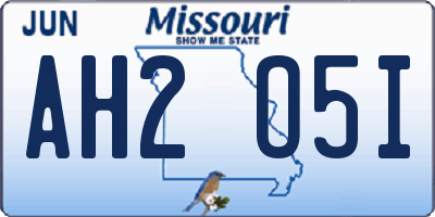 MO license plate AH2O5I