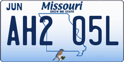 MO license plate AH2O5L