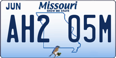 MO license plate AH2O5M