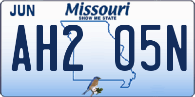 MO license plate AH2O5N