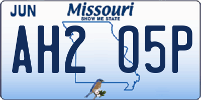 MO license plate AH2O5P