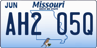 MO license plate AH2O5Q