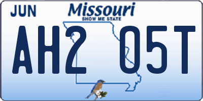 MO license plate AH2O5T