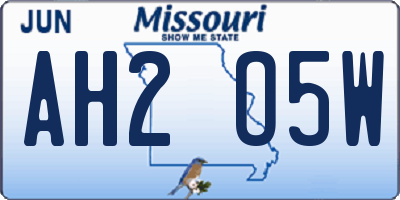 MO license plate AH2O5W