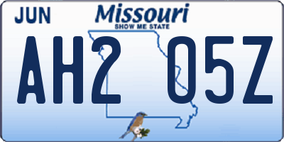 MO license plate AH2O5Z