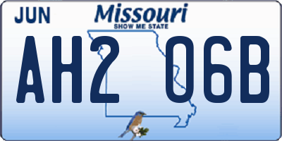 MO license plate AH2O6B