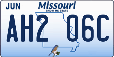 MO license plate AH2O6C