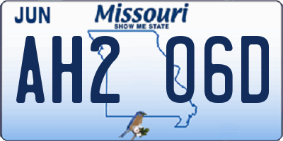 MO license plate AH2O6D