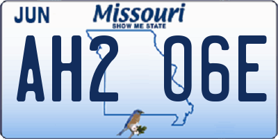 MO license plate AH2O6E