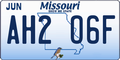MO license plate AH2O6F