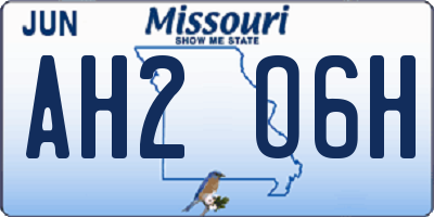 MO license plate AH2O6H