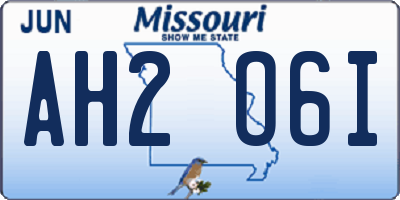 MO license plate AH2O6I