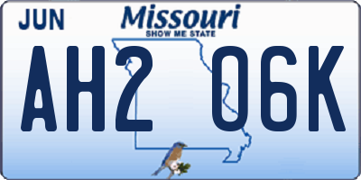 MO license plate AH2O6K