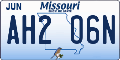 MO license plate AH2O6N