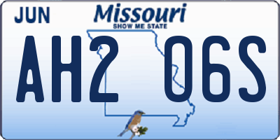 MO license plate AH2O6S