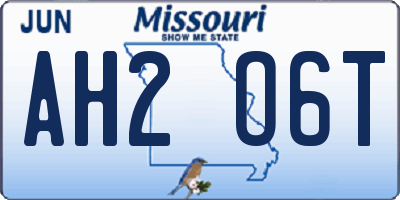 MO license plate AH2O6T