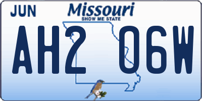 MO license plate AH2O6W