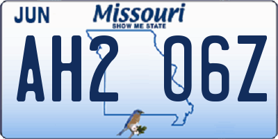 MO license plate AH2O6Z