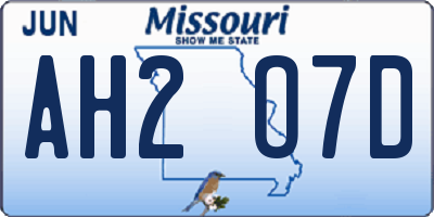 MO license plate AH2O7D