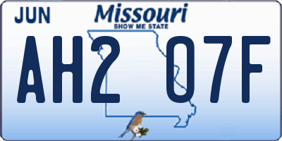 MO license plate AH2O7F