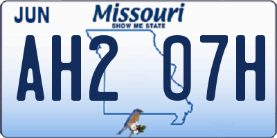 MO license plate AH2O7H