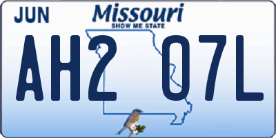 MO license plate AH2O7L