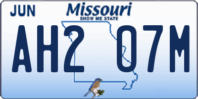 MO license plate AH2O7M
