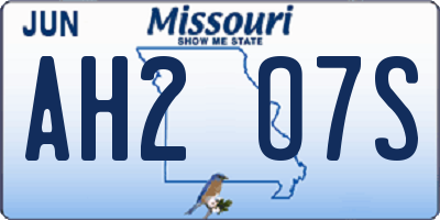 MO license plate AH2O7S