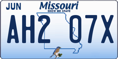 MO license plate AH2O7X