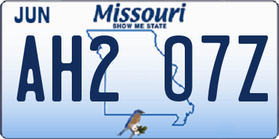 MO license plate AH2O7Z