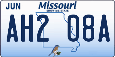 MO license plate AH2O8A