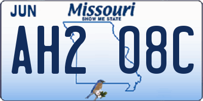MO license plate AH2O8C
