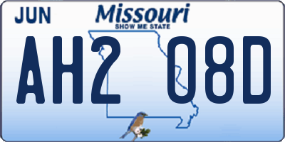 MO license plate AH2O8D