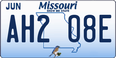 MO license plate AH2O8E