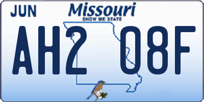 MO license plate AH2O8F