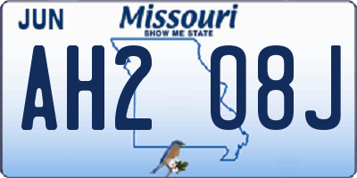 MO license plate AH2O8J