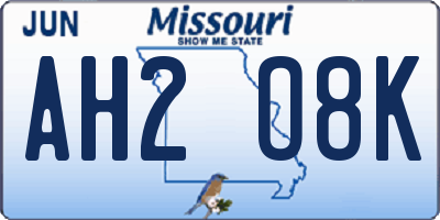 MO license plate AH2O8K