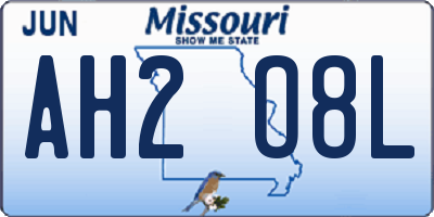 MO license plate AH2O8L