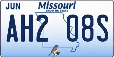 MO license plate AH2O8S