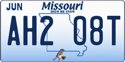 MO license plate AH2O8T