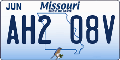 MO license plate AH2O8V