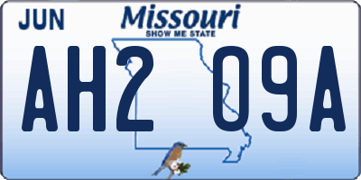 MO license plate AH2O9A